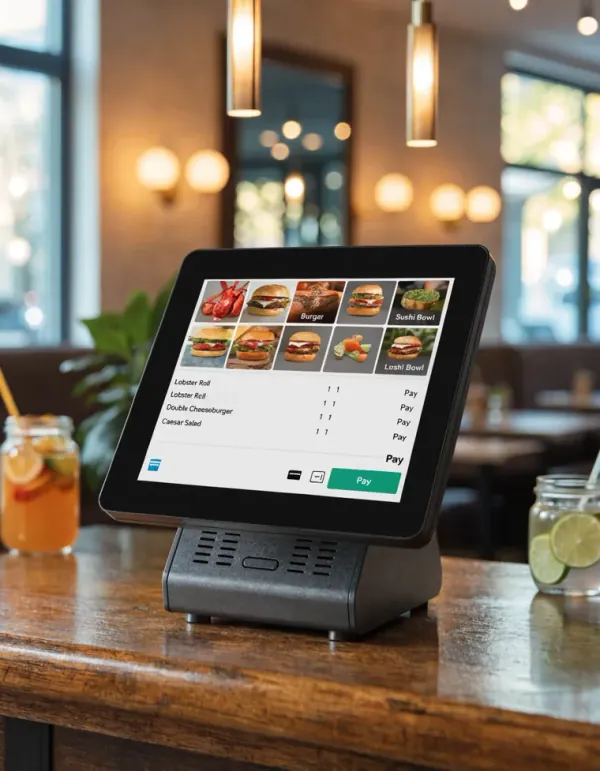 Restoran kasasında POS dokunmatik terminal